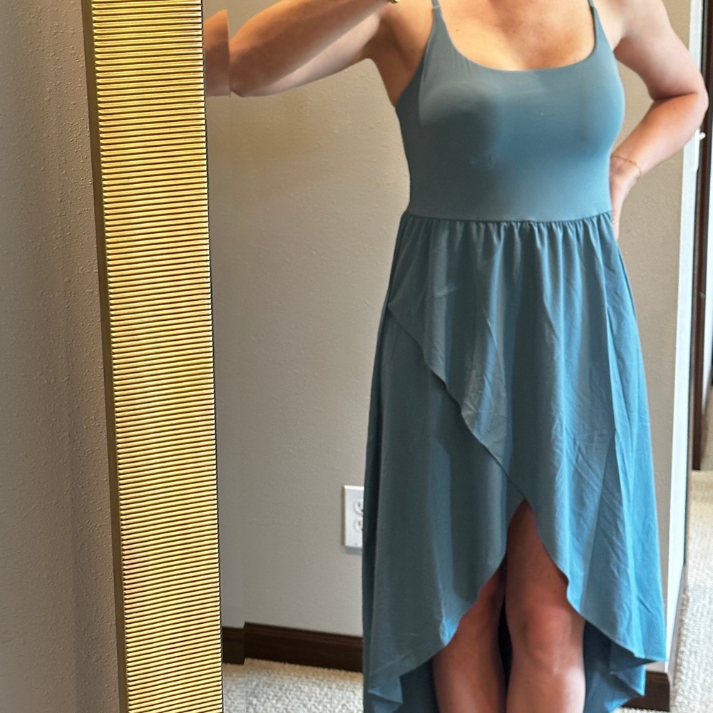 HALARA turquoise, Asymmetrical Sundress Scoop Neck Sleeveless with shorts